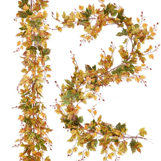 Art & Gift; 2 Pack Fall Maple Leaf Garland Clearance - 6.5ft/Piece Artificial Fall Foliage Garland Autumn Decoration for Home Wedding Halloween Party Thanksgiving; Category:Fall Decor Pieces; Image:1